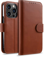 1 x Brand New STILGUT Talis compatible with iPhone 14 Pro 6.1 case with card compartment made of leather, flip cover, wallet case, mobile phone case with compartments stand function - Cognac - RRP €29.99