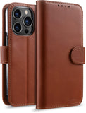 1 x Brand New STILGUT Talis compatible with iPhone 14 Pro 6.1 case with card compartment made of leather, flip cover, wallet case, mobile phone case with compartments stand function - Cognac - RRP €29.99