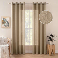 1 x RAW Customer Returns MIULEE Set of 2 Voile Curtain Sheer Linen Curtain with Eyelets Transparent Irregular Texture Curtain Eyelet Curtain Window Curtain Translucent for Bedroom 225 x 140 cm H x W Golden Brown - RRP €34.9