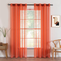 1 x RAW Customer Returns MIULEE Curtain with Eyelets Sheer Voile Transparent Curtain Made of Voile Polyester Eyelet Curtain Transparent Living Room Airy Decorative Curtain for Bedroom Set of 2 140 X 225 cm W x H , Grommet Top Orange - RRP €29.69