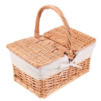 1 x RAW Customer Returns HEMOTON Wicker Picnic Basket with Liner and Lid, Rustic Food Basket, Vegetable Basket, Camping, Party Food and BBQ - RRP €46.96