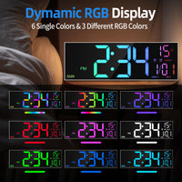 1 x RAW Customer Returns HAITANG 16 Large Digital Wall Clock for Living Room, Remote Control, Dual Alarm, 8 RGB Colors, Large LED Display, Auto Brightness, Date, Auto Daylight Saving Time, Temperature - RRP €44.11