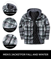 1 x Brand New GLESTORE Lumberjack Jacket Men s Flannel Shirt Jacket Lined Thermal Shirt Winter Long Sleeve with Hood Checked Lumber Jacket Gray and Green S - RRP €48.99