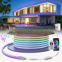 1 x RAW Customer Returns SUCIKORIO Neon LED Strip RGBIC 10m, Outdoor LED Strip IP65 Waterproof RGB LED Fairy Lights Music Sync Flexible DIY Light Strip Outdoor Area with Remote Control and App for Home, Party, Kitchen - RRP €92.76