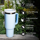 1 x RAW Customer Returns RiyeoTree 1182ml stainless steel drinking bottle with straw, coffee mug to go as 40oz tumbler - thermal mug with handle for hot and cold drinks - sky blue - RRP €23.18