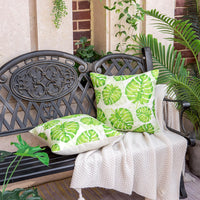 2 x Brand New Inhobbok Set of 2 Cushion Covers 45x45 Green Monstera Leaf Spring Summer Waterproof Decorative Pillowcase Lightweight Flat Green Tropical Plants for Garden Sofa Outdoor Living Room - RRP €40.8