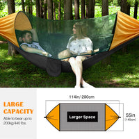 1 x RAW Customer Returns MoKo Camping Hammock with Mosquito Net, 2 in 1 Outdoor 2 Person Hammock Ultralight Portable Parachute Nylon Hammock with 200kg Load Capacity for Outdoor Camping - Orange Black - RRP €39.34