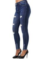 1 x RAW Customer Returns Elara Damen Jeans High Waist Destroyed Chunkyrayan MEL0275-3 DK.Blue-48 4XL  - RRP €27.18