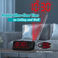 1 x RAW Customer Returns Mesqool Projection Alarm Clock with 320 Projector, Weekday Weekend Radio Alarm Clock, Type C USB Port, Dual Alarms DST Dimmer Temperature Date Display Digital Alarm Clock for Bedroom, Office - RRP €28.99