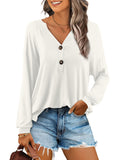 1 x RAW Customer Returns Beluring Tunic Women Long Sleeve Elegant T-Shirts V-Neck Button Placket Tops White S - RRP €25.0