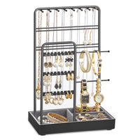 1 x RAW Customer Returns SONGMICS Jewelry Stand, Jewelry Holder, Metal Frame, Velvet Jewelry Tray, Jewelry Storage for Necklaces Bracelets Earrings Studs Rings, Gift Idea, Black JJS021B01 - RRP €19.67