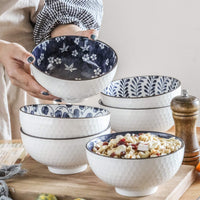 1 x RAW Customer Returns Swuut Ceramic Cereal Bowls Set of 6 in Japanese Style, Blue and White Bowls, 15 cm Salad Bowls Set, China Soup Bowls 15 cm  - RRP €40.3