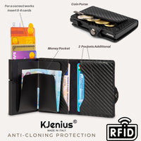 1 x RAW Customer Returns KJENIUS Leonardo Slim Men s Wallet with RFID Protection in Carbon Fiber Men s Credit Card Holder Zip Coin Purse Smart Key Ring Smart Key Organizer Men s Gift Box - RRP €41.99