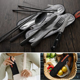 1 x RAW Customer Returns Odoland Cutlery Set 9 Pieces Stainless Steel Camping Cutlery with Steak Knives Knife Fork Spoon Portable Outdoor Travel Cutlery with 2 Straws Cleaning Brush Case Idea Gift for Travel Camping Black - RRP €16.72