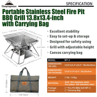 1 x RAW Customer Returns Campingmoon Camping Grill Stainless Steel Foldable Portable Charcoal Grill 35.6 cm with Carrying Bag MT-2 - RRP €54.35