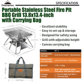 1 x RAW Customer Returns Campingmoon Camping Grill Stainless Steel Foldable Portable Charcoal Grill 35.6 cm with Carrying Bag MT-2 - RRP €50.22