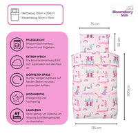 1 x RAW Customer Returns Bloomsbury Mill - Unicorn, Princess and Rainbow Bedding 135 x 200 for Children - Children s Bedding Set Girls - Reversible Bedding and Pillowcase Set - Pink Purple Single Bedding Set - RRP €24.75