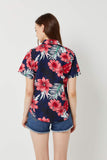 1 x Brand New SSLR Women s Blouse Elegant Shirt Short Sleeve Hawaii Shirt Summer Blouses for Women Small, Navy Pink  - RRP €24.0