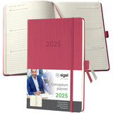 1 x RAW Customer Returns SIGEL C2570 Weekly Planner 2025, approx. A5, red, hardcover, 192 pages, elastic band, pen loop, archive pocket, made of sustainable paper, Conceptum - RRP €25.04