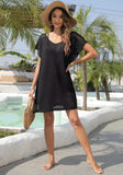 1 x RAW Customer Returns Codkkre Women s Knitted Beach Dress Summer Short Knee-Length Swimsuit Bikini Cover Up Beach Poncho V-Neck Sexy Beachwear Cutout Crochet Cover Ups, Black - RRP €22.99