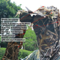 1 x Brand New Tongcamo Hunting Face Mask Gaiter with Ghillie, Camouflage Gloves Leafy, Arm Sleeves for Men Women Waterfowl Duck Turkey Hunting Blinds, Pack of 6 Hunting Accessories - RRP €36.0