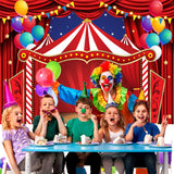 1 x RAW Customer Returns 7x5ft Red Circus Carnival Backdrop Curtain Stars Background Kids Birthday Party Cake Table Decoration Newborn Shower Carnival Banner 2.1x1.5m - RRP €21.6