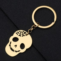 1 x Brand New DUOWEI Grim Reaper Keychain Halloween Skull Zinc Alloy Key Chain Keyring Wallet for Women Ladies Girls Gift 8 Skulls Gold  - RRP €27.6