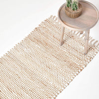 1 x RAW Customer Returns Homescapes Horizon carpet runner, hand-woven from 100 hemp, 66 x 200 cm, rag rug with herringbone pattern and fringes, cream-natural - RRP €40.28