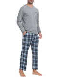 1 x RAW Customer Returns MoFiz Men s Long Pajamas Winter Soft Comfortable Sleepwear Long Sleeve Pajama Top and Plaid Pajama Pants with Pockets Gray EU L - RRP €34.99