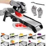 1 x RAW Customer Returns Masthome vegetable cutter, mandolin vegetable slicer with stainless steel blades, 10 in 1 multifunctional kitchen slicer, grater for vegetables, cheese and onion, send cut-resistant gloves and cleaning brush - RRP €30.69