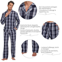 1 x RAW Customer Returns Mnamo Men s Pyjama Set 100 Cotton Men s Pajamas Checked Long Pyjamas with Pocket Black Blue Plaid, XXL  - RRP €37.3