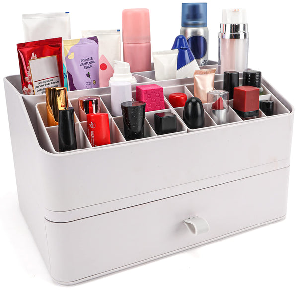 1 x RAW Customer Returns BELLE VOUS White Make Up Organizer - Dressing Table Organizer with Drawer for Skin Care, Jewelry, Nail Polish, Lipstick, Brush Storage More - Vanity, Bedroom Bathroom Organizer - RRP €24.49