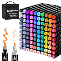 1 x RAW Customer Returns Tongfushop 100 Felt Tip Pens Set, Chisel Fine Double Tips Alcohol Markers, 2 Second Fast Drying Art Sketch Marker Pens for Adults Kids Drawing Design Rendering Letter Manga - RRP €32.36