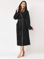 1 x RAW Customer Returns Ladeheid ladies terry bathrobe made of 100 cotton LA40-191 black-30 dark grey-12, S  - RRP €34.8