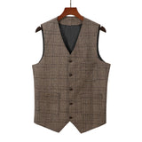 1 x RAW Customer Returns Solove-Suit Men s Elegant Suit Vest Checked Plaid Slim Fit Wool Tweed Vest for Wedding Brown, L  - RRP €32.84