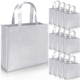 1 x RAW Customer Returns 12 Large gift bags with handles, nonwoven stylish tote bags for birthdays, weddings, gift wrapping parties, reusable shiny shopping bags silver  - RRP €18.59