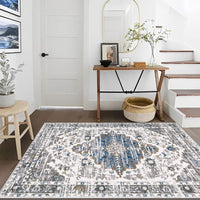 2 x RAW Customer Returns Enyhom Boho Vintage Rugs 120 x 180 cm, Soft Short Pile Living Room Rug Non-Slip Washable Bedroom Bedside Rug Easy-Care Traditional Rug Gray, 120 x 180 cm  - RRP €65.98