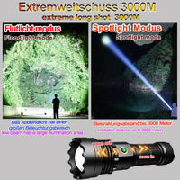 1 x RAW Customer Returns  3km extreme long-range shot LED tactical flashlight extremely bright 30000 lumens, strong, battery-operated, USB rechargeable, IPX67 waterproof, 5 light modes for camping hiking emergencies 1 26650 battery  - RRP €43.99