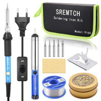 1 x RAW Customer Returns Soldering iron set, SREMTCH 60W soldering iron with on off switch, adjustable temperature 200 450 , 5 soldering tips, desoldering pump, 50g solder, copper wire cleaning, mini stand, sponge, PU bag - RRP €19.67