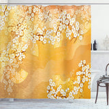 1 x RAW Customer Returns ABAKUHAUS Asian Shower Curtain, Flowers, Fabric Fabric Bathroom Decoration Set with Hooks, 175 x 180 cm, Marigold Cream - RRP €32.99