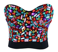 1 x RAW Customer Returns Charmian Women s Colorful Rhinestone Push Up Bra Clubwear Party Bustier Crop Top Valentines Bra Top Black Large - RRP €57.6