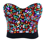 1 x RAW Customer Returns Charmian Women s Colorful Rhinestone Push Up Bra Clubwear Party Bustier Crop Top Valentines Bra Top Black Large - RRP €57.6