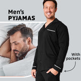 1 x RAW Customer Returns Men s Long Cotton Pajamas with Button Placket Lounge Set M - 3XL - Gifts for Men Black, 3XL  - RRP €22.68