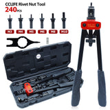 1 x RAW Customer Returns CCLIFE Riveter Nut Gun Includes 240Pcs M3 M5 M6 M8 M10 Rivet Nuts Set with Double Handle Nut Gun  - RRP €45.99