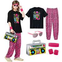 12 x Brand New Ficlwigkis 80s 90s outfit men, carnival costumes 80s costume with headband bracelets glasses inflatable ghetto blaster for carnival bad taste party pink black, S  - RRP €362.88