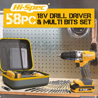 1 x RAW Customer Returns Hi-Spec 58pc 18V Cordless Drill and Drill Bit Set. DIY Cordless Screwdriver, Drill with S2 Bits for Metal, Wood and Masonry. All in a Storage Bag Yellow - RRP €60.99