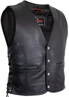 1 x RAW Customer Returns MDM men s biker leather vest, snap fastener, in black size 5XL  - RRP €60.48