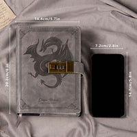 1 x RAW Customer Returns Dragon Leather Diary with Pen, Diary with Combination Lock, Lined Blank Paper Notebook, B6 Writing Journals Stationery Gray  - RRP €29.99