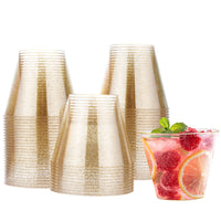 1 x RAW Customer Returns MATANA 60 hard plastic party cups with gold glitter, plastic cups gold 270ml 9oz - reusable plastic cups, cocktail glasses - dessert cups for birthdays, weddings parties - RRP €21.99