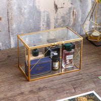 1 x RAW Customer Returns Utopz Decorative Transparent Glass Box with Golden Geometric Line and Brass Casket Jewelry Box Treasure Box 8 x 4.5 x 5  - RRP €30.52